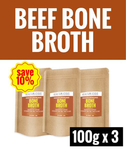 Image of Pasture-Raised Beef Bone Broth Powder [3 Packs x 100g] - Healtholicious One-Stop Biohacking Health Shop