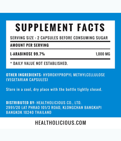 Image of Sugar Blocker: L-Arabinose (500mg / 30 capsules) - Healtholicious One-Stop Biohacking Health Shop