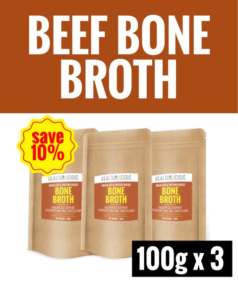 Grass-fed Beef Bone Broth Powder from Sweden [3 Packs x 100g] - Healtholicious One-Stop Biohacking Health Shop