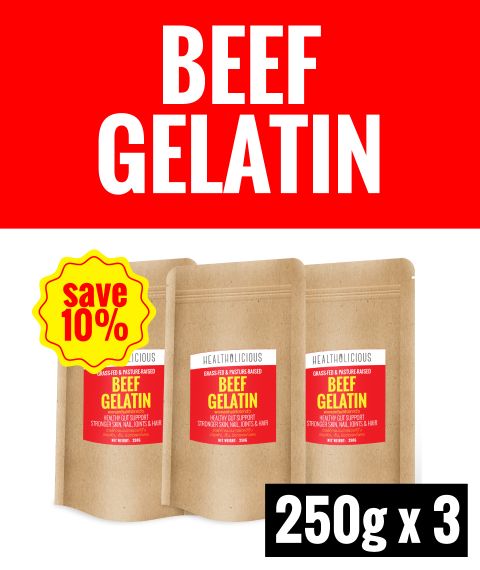 Pasture-Raised Beef Gelatin Powder [3 Packs x 250g] - Healtholicious One-Stop Biohacking Health Shop